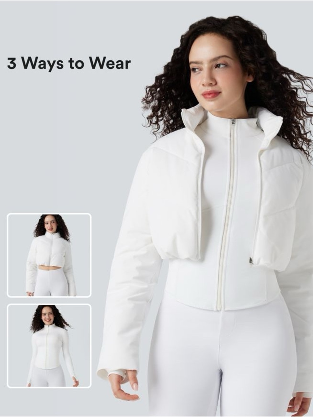 HALARA PuffFlex 3-in-1 Stand Collar Casual Cropped Puffer Coat & Thumb Holes